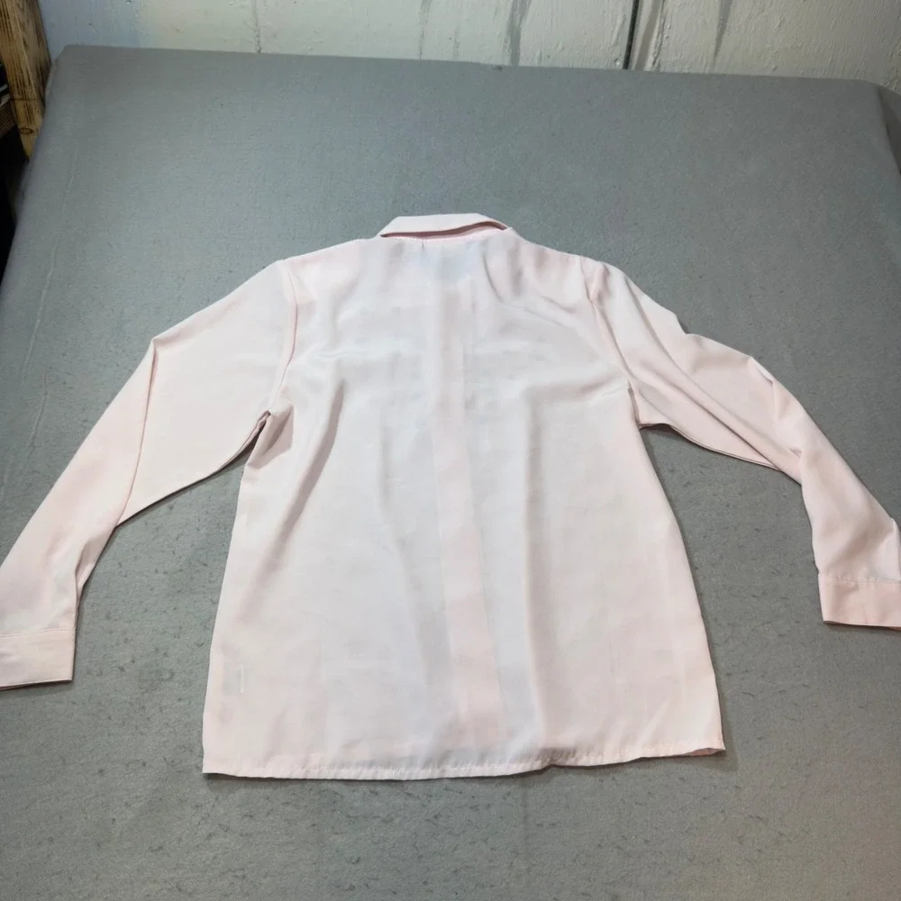 Ellen Parker Pink Embroidered Floral Button Up Blouse Long Sleeve Vintage SZ 10 - Picture 7 of 9